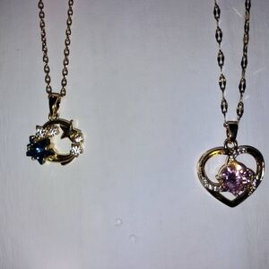 Gold and Blue Star Pendant Necklace $ Heart Necklace. $25 Each